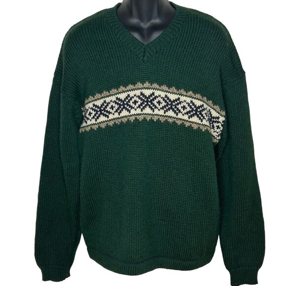 Abercrombie & Fitch Other - Abercrombie & Fitch Fair Isle Sweater Men's XL Green V-Neck Wool Y2K